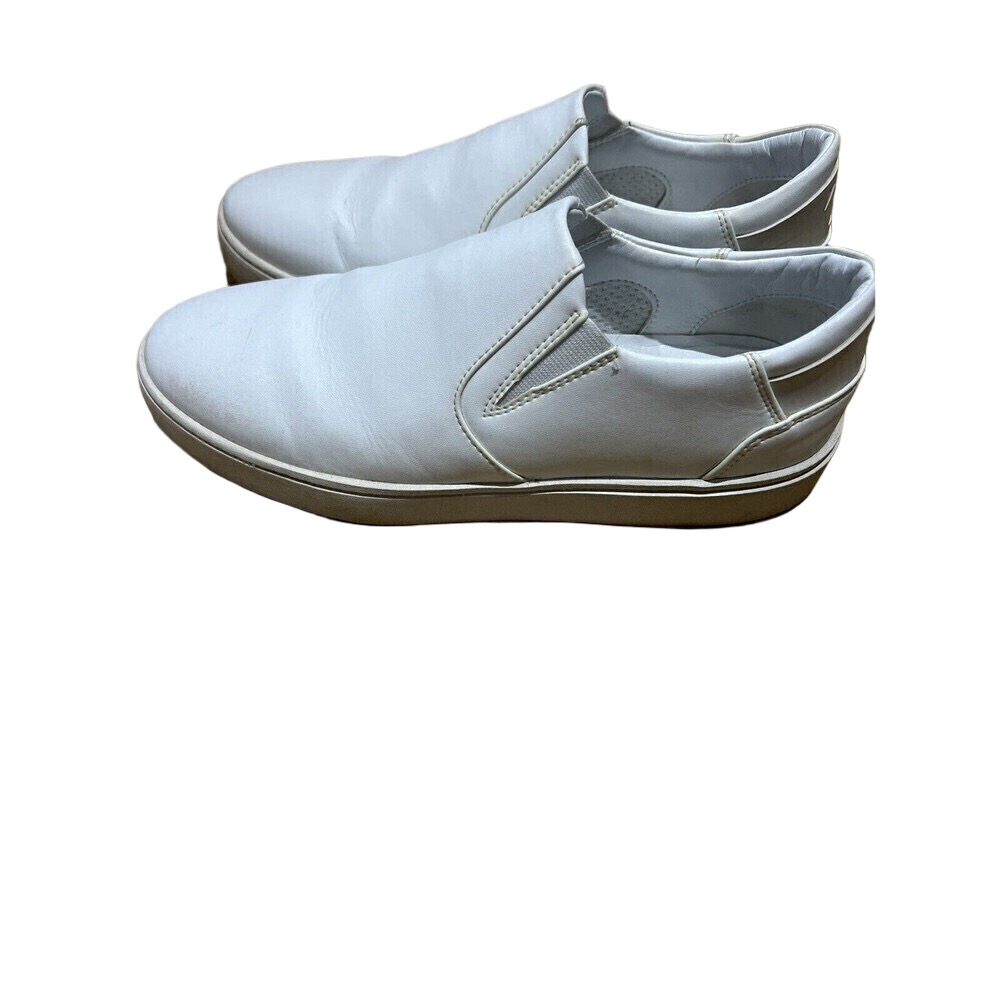 Thousand Fell Womens Size 9.5 Slip On Shoes White Navy Blue Detail Vegan Made - Picture 5 of 9